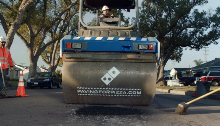 Dominos Pizza Paving for Pizza Steamroller